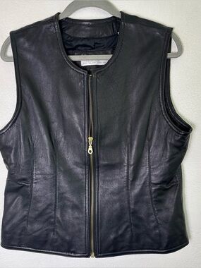 Valerie Stevens Black Leather Zip-Front Women's Vest size M